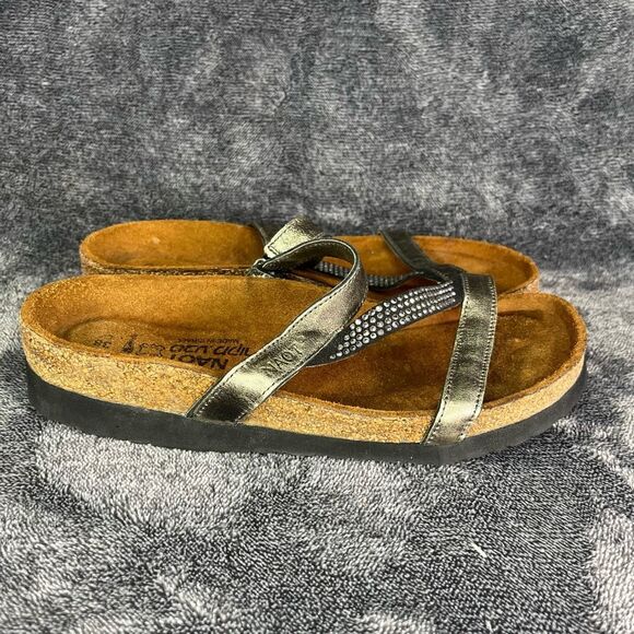 Naot Womens Hawaii Slide Sandals Silver Leather Rhinestone Wedge Slip On size 7 - Picture 1 of 7